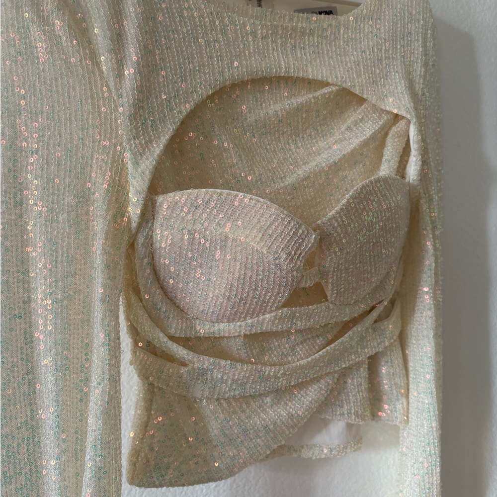 Sparkling Cream Cutout Dress